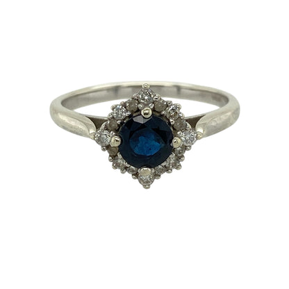9ct White Gold Diamond & Sapphire Set Cluster Ring