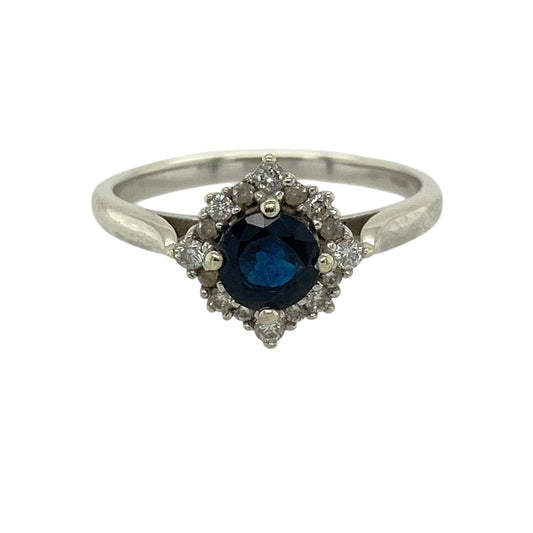 9ct White Gold Diamond & Sapphire Set Cluster Ring