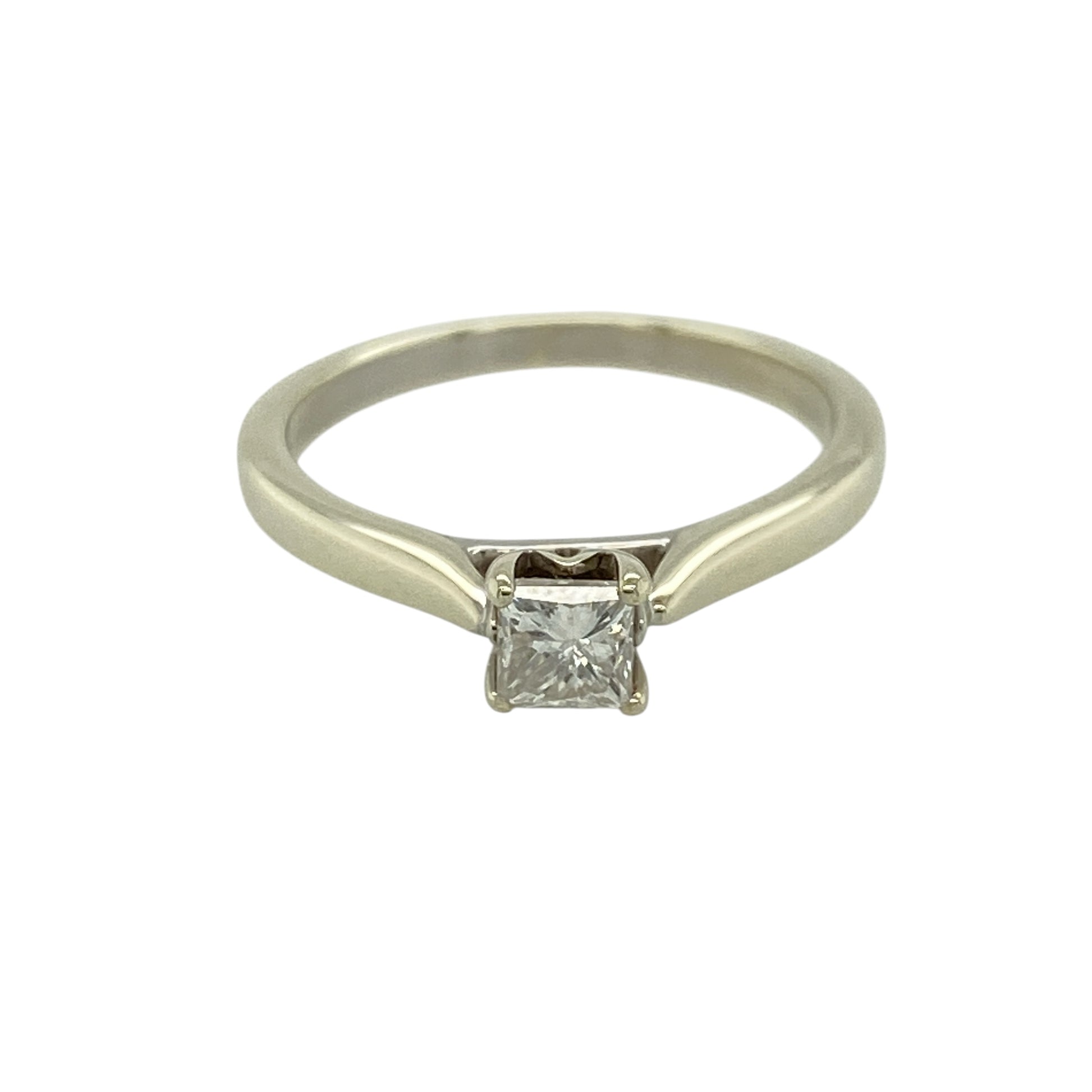 9ct White Gold & Diamond Set Princess Cut Solitaire Ring