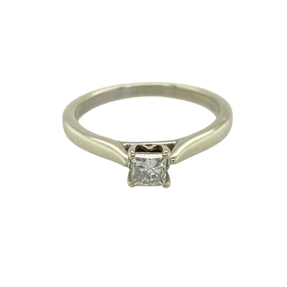 9ct White Gold & Diamond Set Princess Cut Solitaire Ring