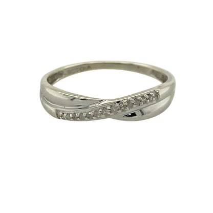 9ct White Gold & Diamond Set Crossover Band Ring