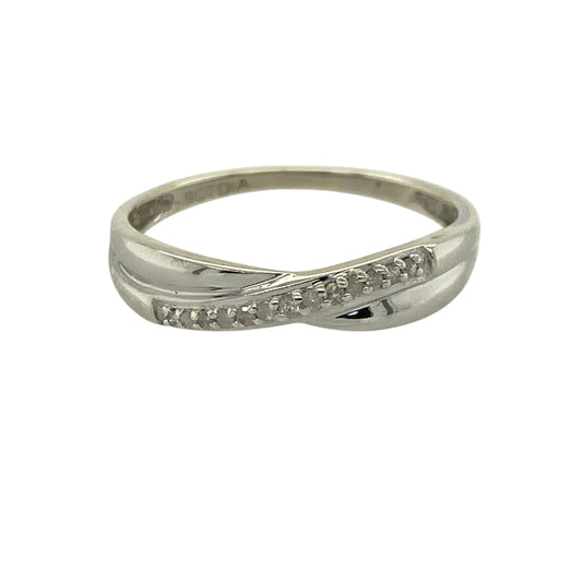 9ct White Gold & Diamond Set Crossover Band Ring