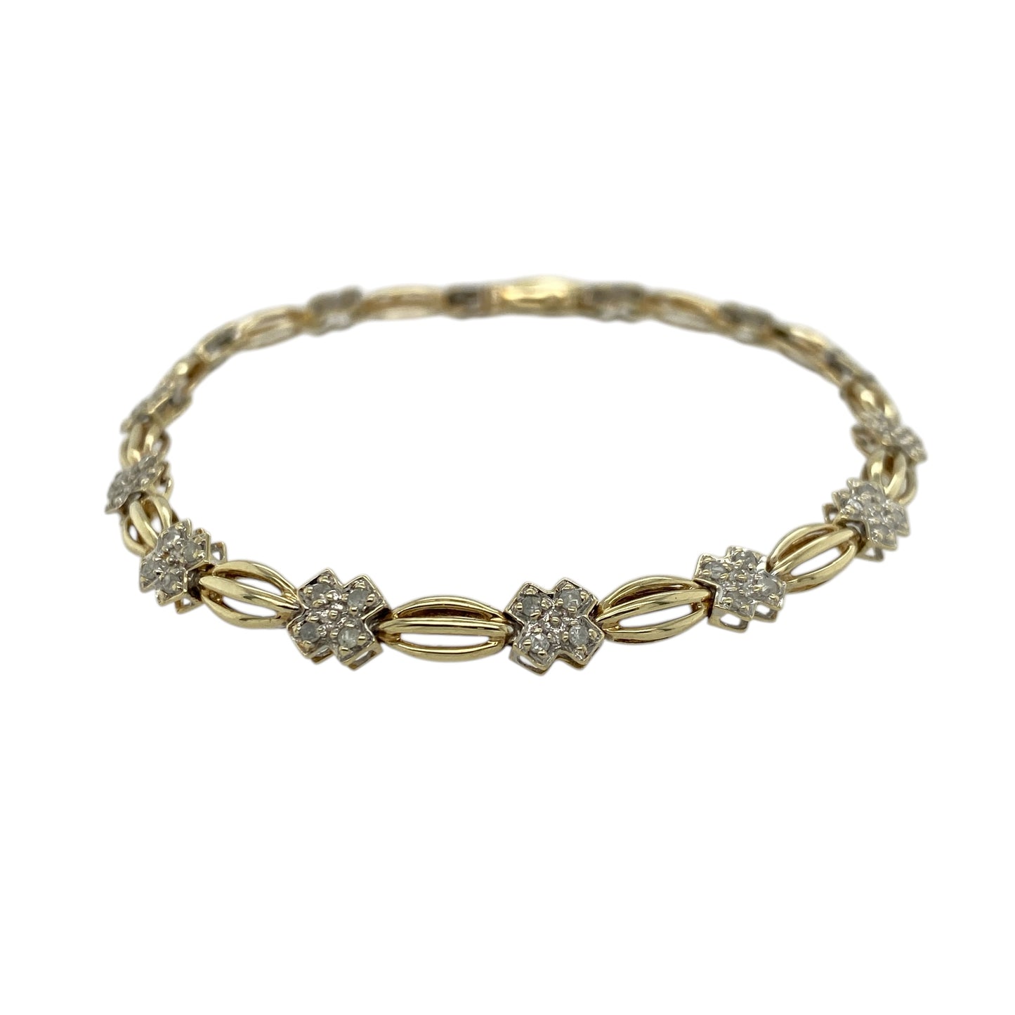 9ct Gold & Diamond Set Cross Link 7" Bracelet