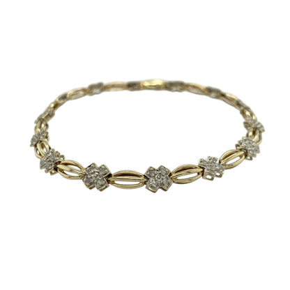 9ct Gold & Diamond Set Cross Link 7" Bracelet