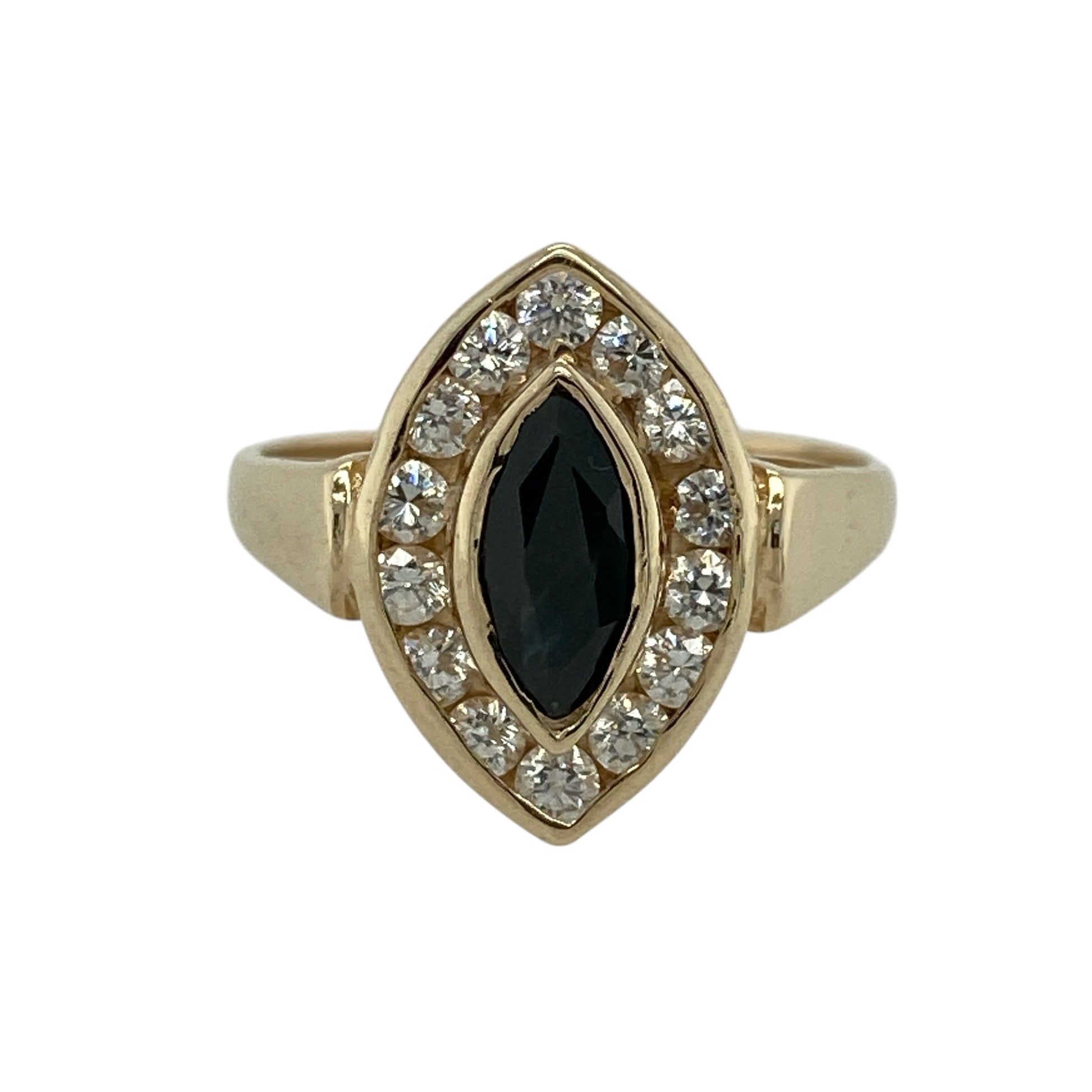 9ct Gold Sapphire & Cubic Zirconia Set Marquise Cluster Ring