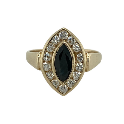 9ct Gold Sapphire & Cubic Zirconia Set Marquise Cluster Ring