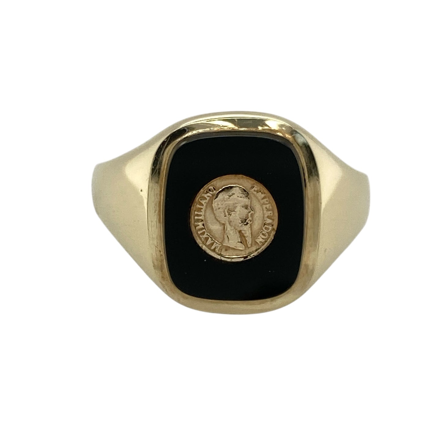 9ct Gold & Onyx Set Rectangle Coin Signet Ring