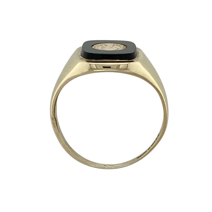 9ct Gold & Onyx Set Rectangle Coin Signet Ring