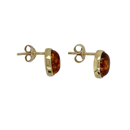 9ct Gold & Amber Oval Stud Earrings