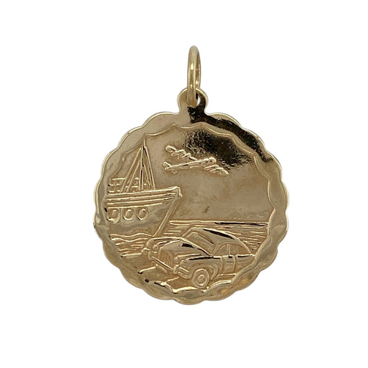 Carry a meaningful symbol of protection with this pre-owned 9ct yellow gold double-sided St Christopher pendant, featuring a distinctive scalloped edge design and traditional detailing—perfect for everyday wear or a thoughtful gift.

Design: The pendant showcases a round St Christopher motif on both sides, framed by an elegant scalloped edge that adds texture and enhances its classic appearance.