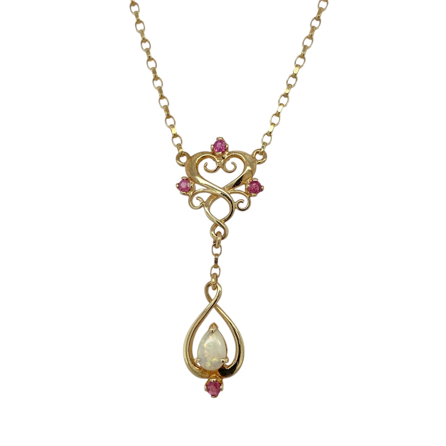 9ct Gold Ruby & Opalique Fancy Drop 16" Necklace