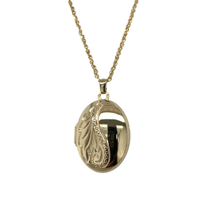 9ct Gold Oval Patterned Locket 18" Necklace