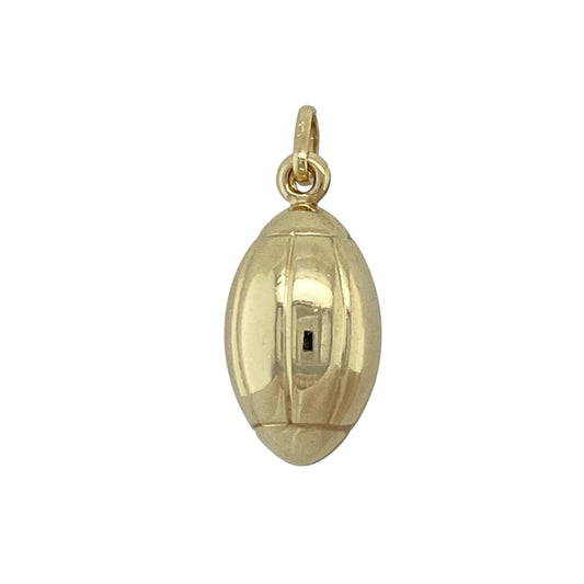 Show your passion for sport with this pre-owned 9ct yellow gold Welsh rugby ball pendant, featuring a classic design and subtle detailing—perfect for everyday wear or as a meaningful gift.

Design: The pendant is shaped as a traditional rugby ball, with engraved detailing that captures its iconic form in a compact and eye-catching style.
Material: Made from 9ct yellow gold, the polished finish enhances the warm tone of the metal while highlighting the design.