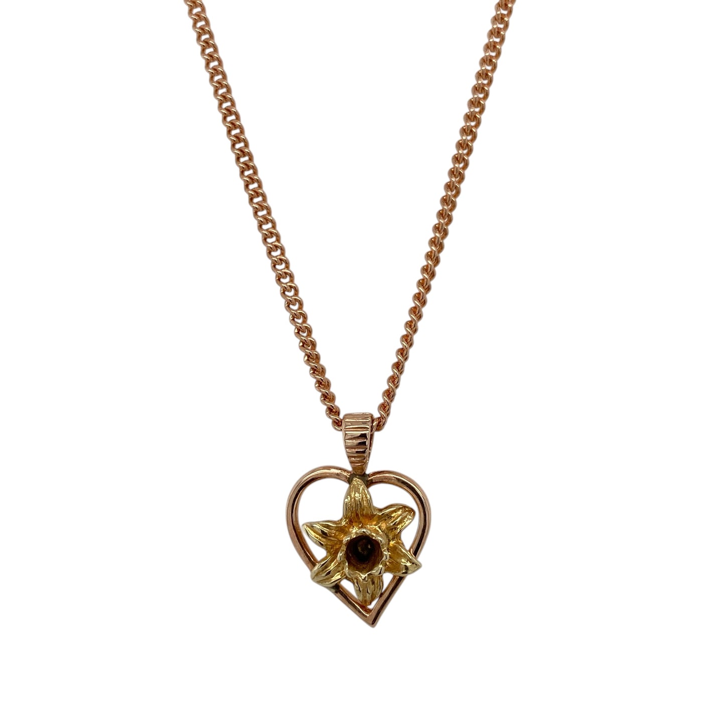 9ct Welsh Gold Daffodil Heart 18" Necklace