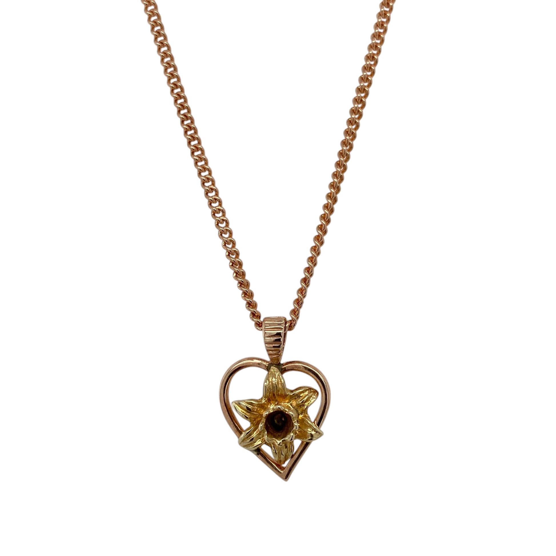 9ct Welsh Gold Daffodil Heart 18" Necklace