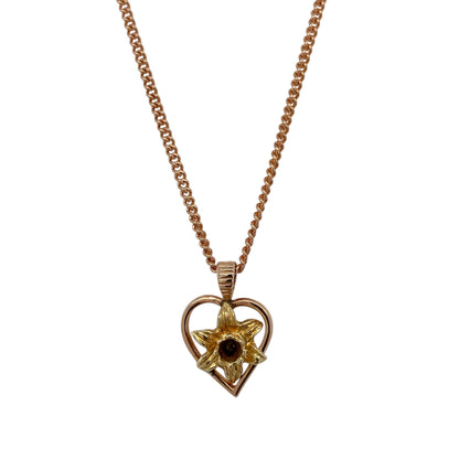 9ct Welsh Gold Daffodil Heart 18" Necklace