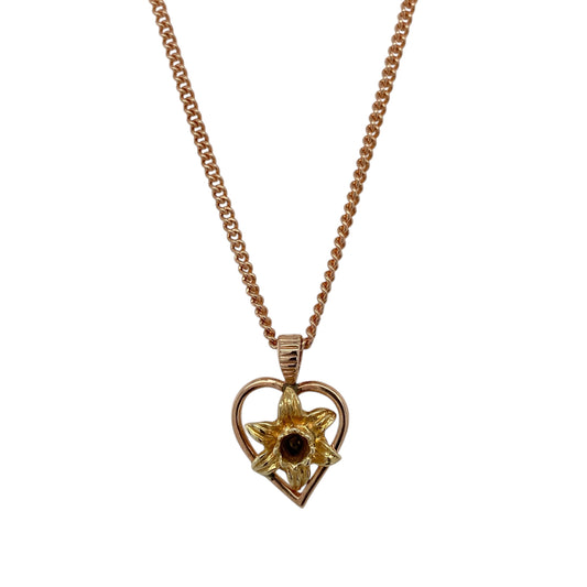 9ct Welsh Gold Daffodil Heart 18" Necklace
