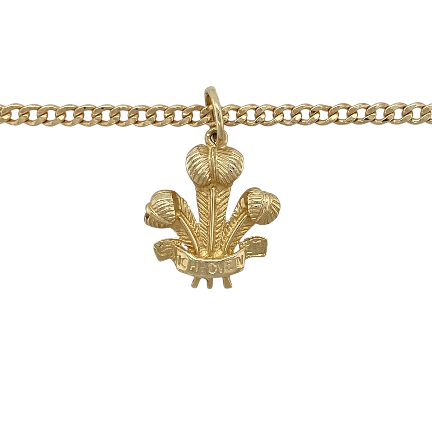Add a bold touch of heritage to your jewellery collection with this pre-owned 9ct yellow gold Welsh Three Feathers pendant necklace, featuring a classic emblem and substantial chain—perfect for everyday wear or a standout statement piece.

Design: The pendant showcases the iconic Welsh Three Feathers motif, symbolising pride and tradition, with detailed engraving that adds depth and character.
