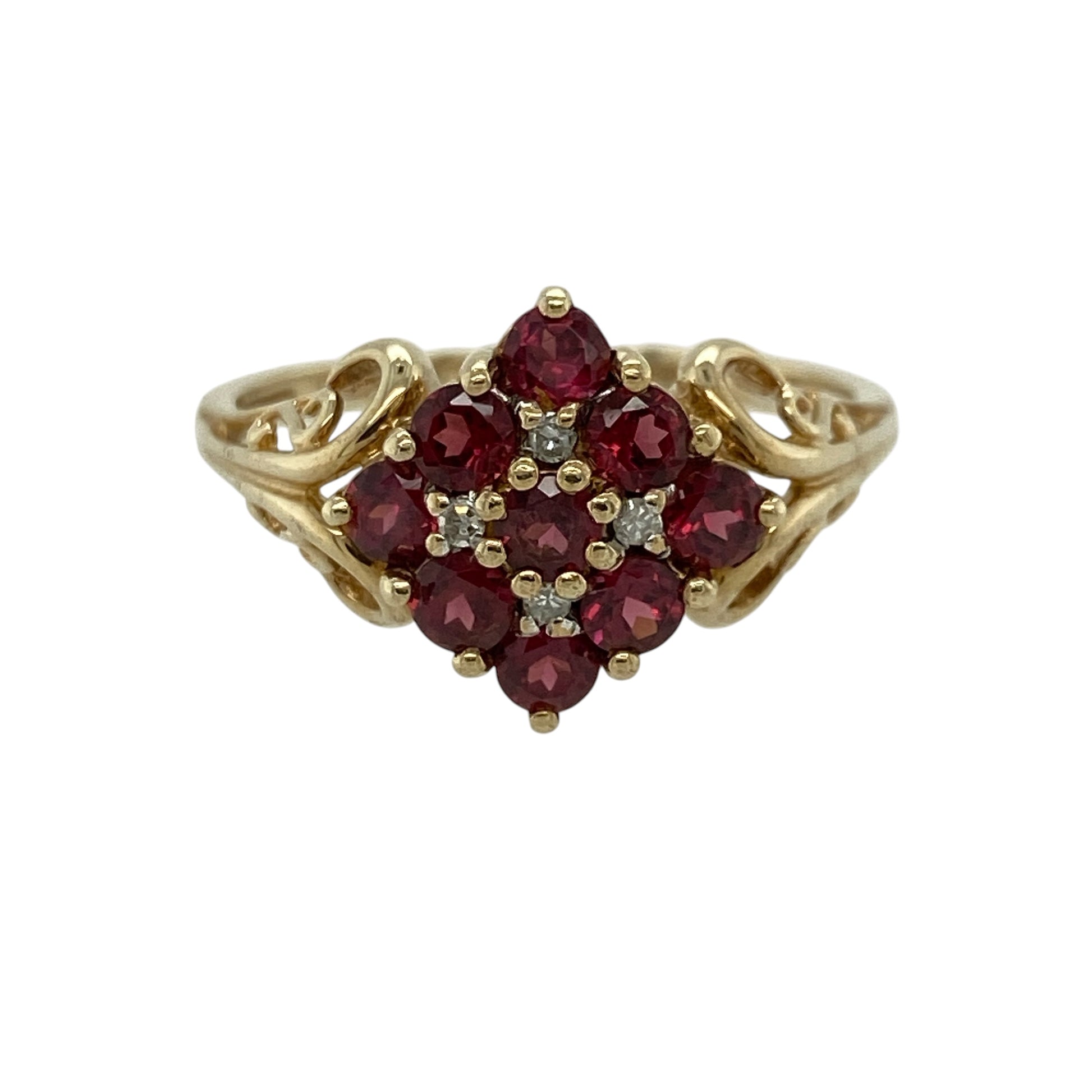 9ct Gold Diamond & Ruby Set Cluster Ring