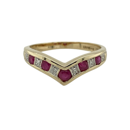 9ct Gold Diamond & Ruby Set Wishbone Ring