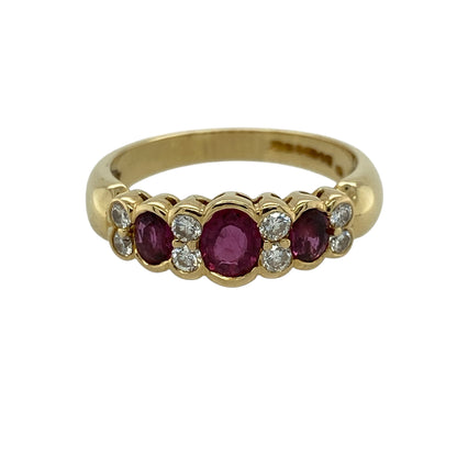 18ct Gold Diamond & Ruby Set Trilogy Ring