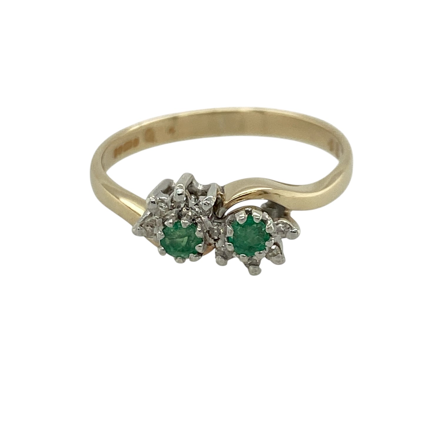 9ct Gold Diamond & Emerald Set Double Cluster Ring