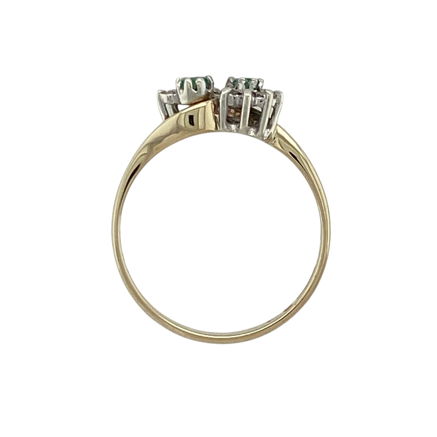 9ct Gold Diamond & Emerald Set Double Cluster Ring