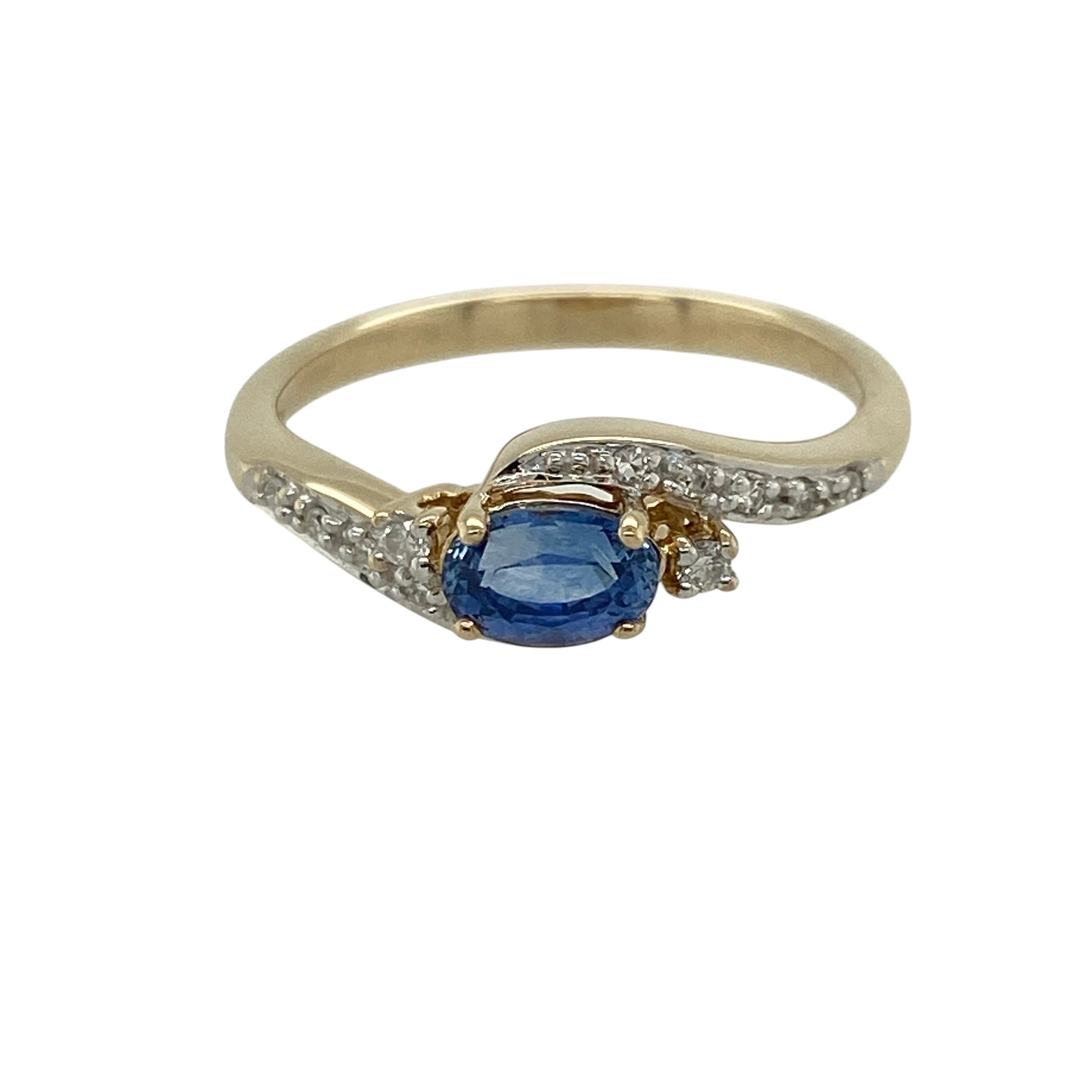 9ct Gold Diamond & Sapphire Set Twist Ring