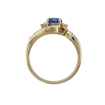 9ct Gold Diamond & Sapphire Set Twist Ring