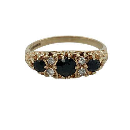 9ct Gold Diamond & Sapphire Set Trilogy Ring