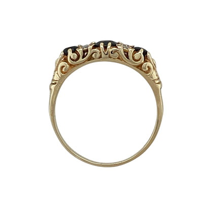 9ct Gold Diamond & Sapphire Set Trilogy Ring