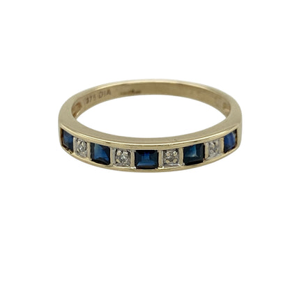 9ct Gold Diamond & Sapphire Set Band Ring