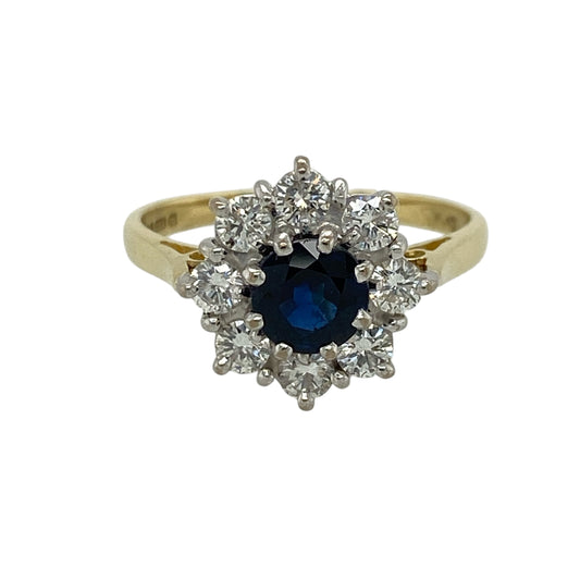 18ct Gold Diamond & Sapphire Set Flower Cluster Ring