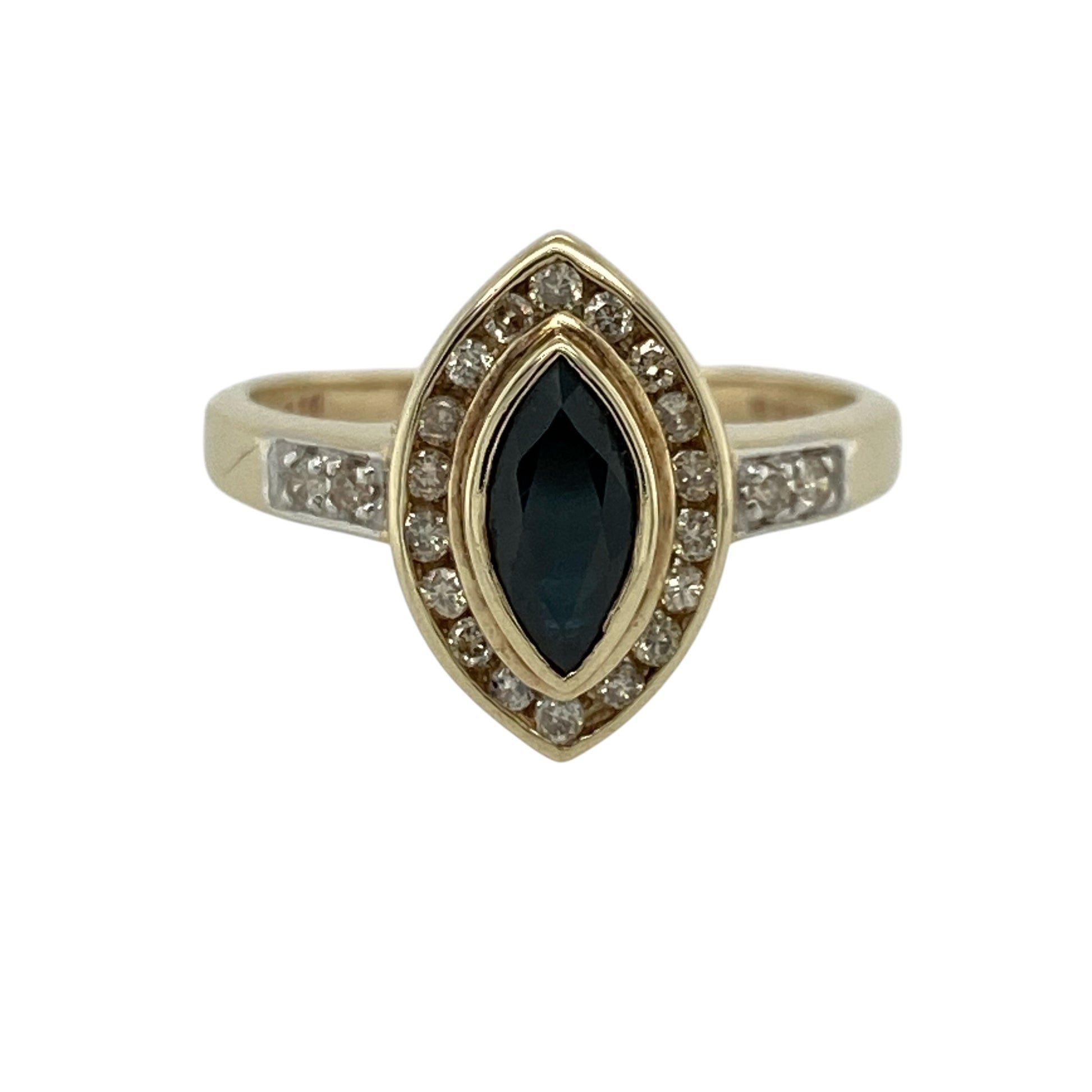 9ct Gold Diamond & Sapphire Set Marquise Cluster Ring