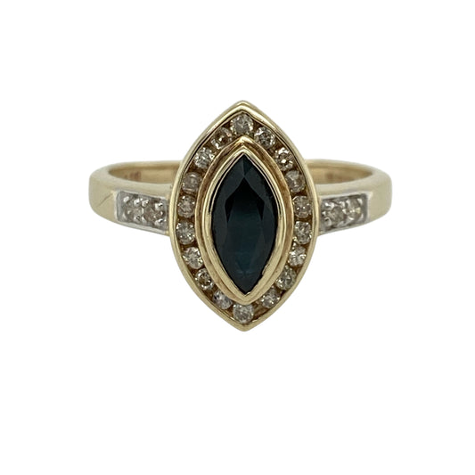 9ct Gold Diamond & Sapphire Set Marquise Cluster Ring