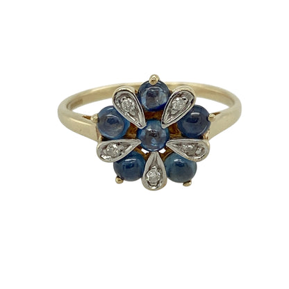 9ct Gold Diamond & Sapphire Set Flower Cluster Ring