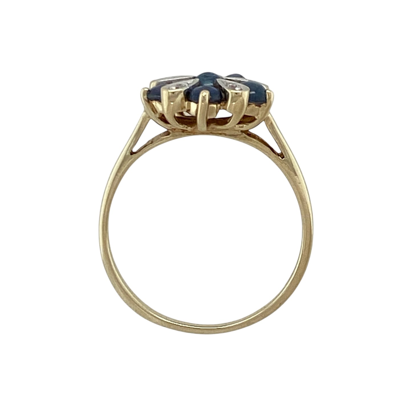 9ct Gold Diamond & Sapphire Set Flower Cluster Ring