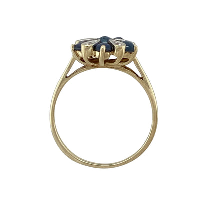 9ct Gold Diamond & Sapphire Set Flower Cluster Ring