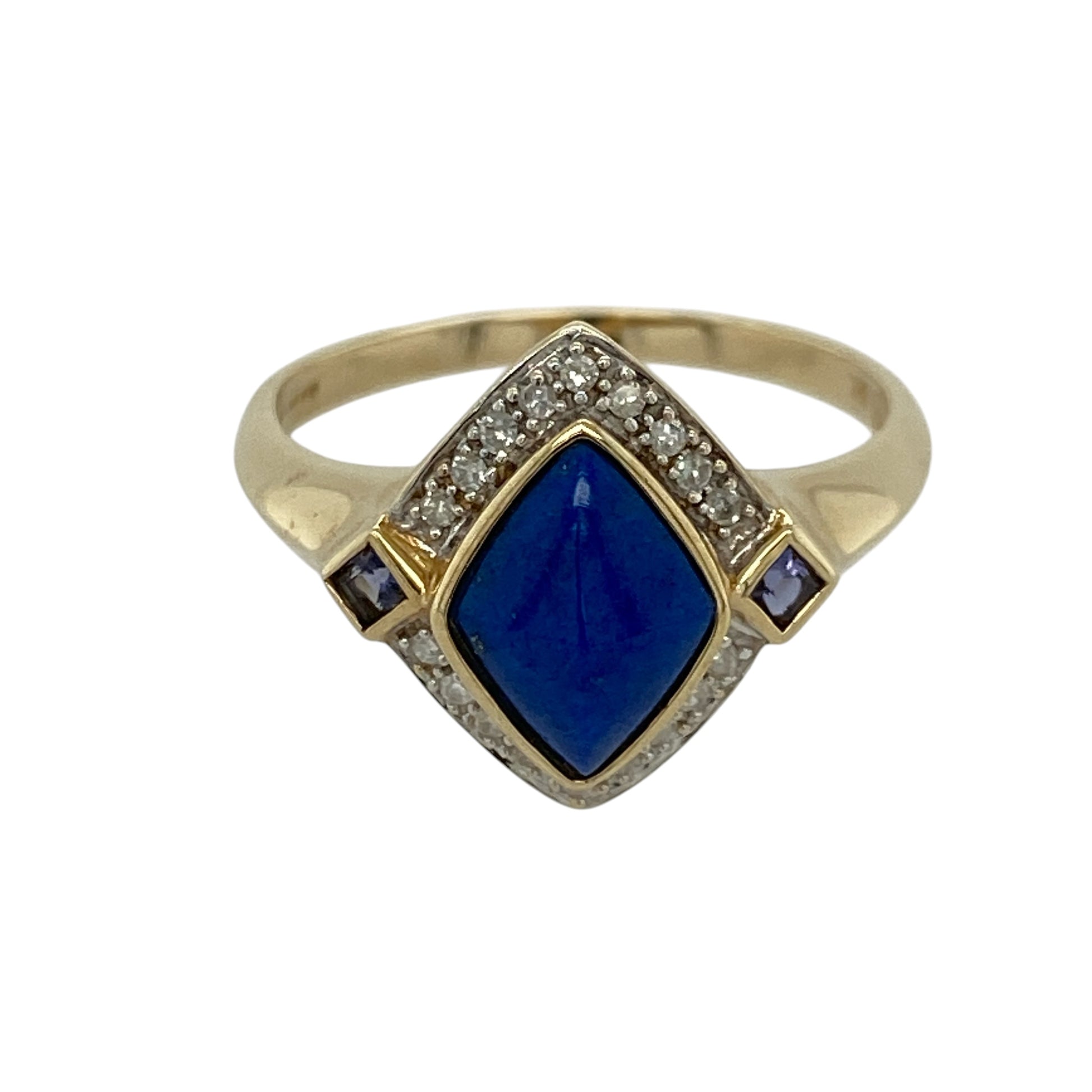 9ct Gold Diamond & Lapis Lazuli Set Ring