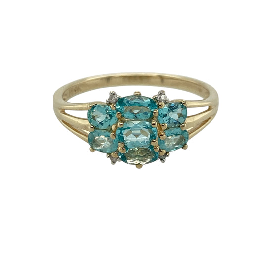 9ct Gold Diamond & Blue Stone Set Cluster Ring