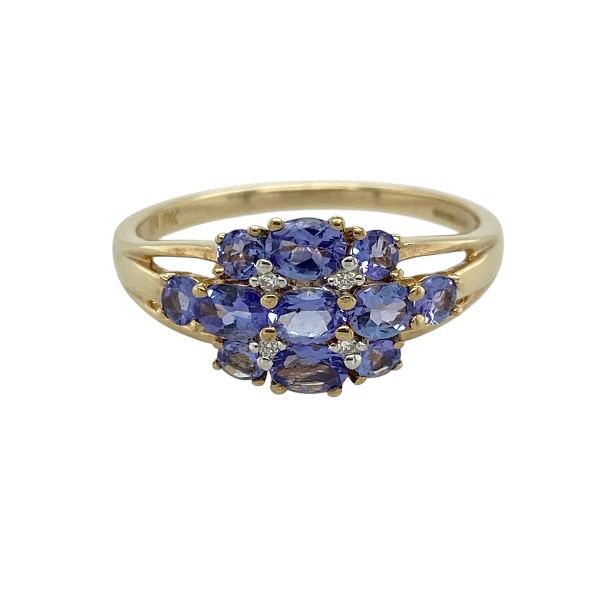 9ct Gold Diamond & Tanzanite Set Cluster Ring