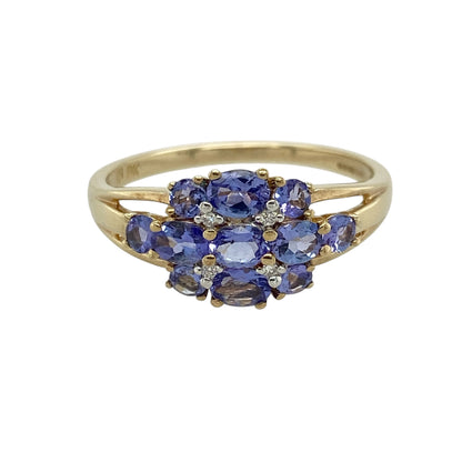 9ct Gold Diamond & Tanzanite Set Cluster Ring