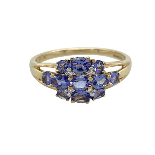 9ct Gold Diamond & Tanzanite Set Cluster Ring