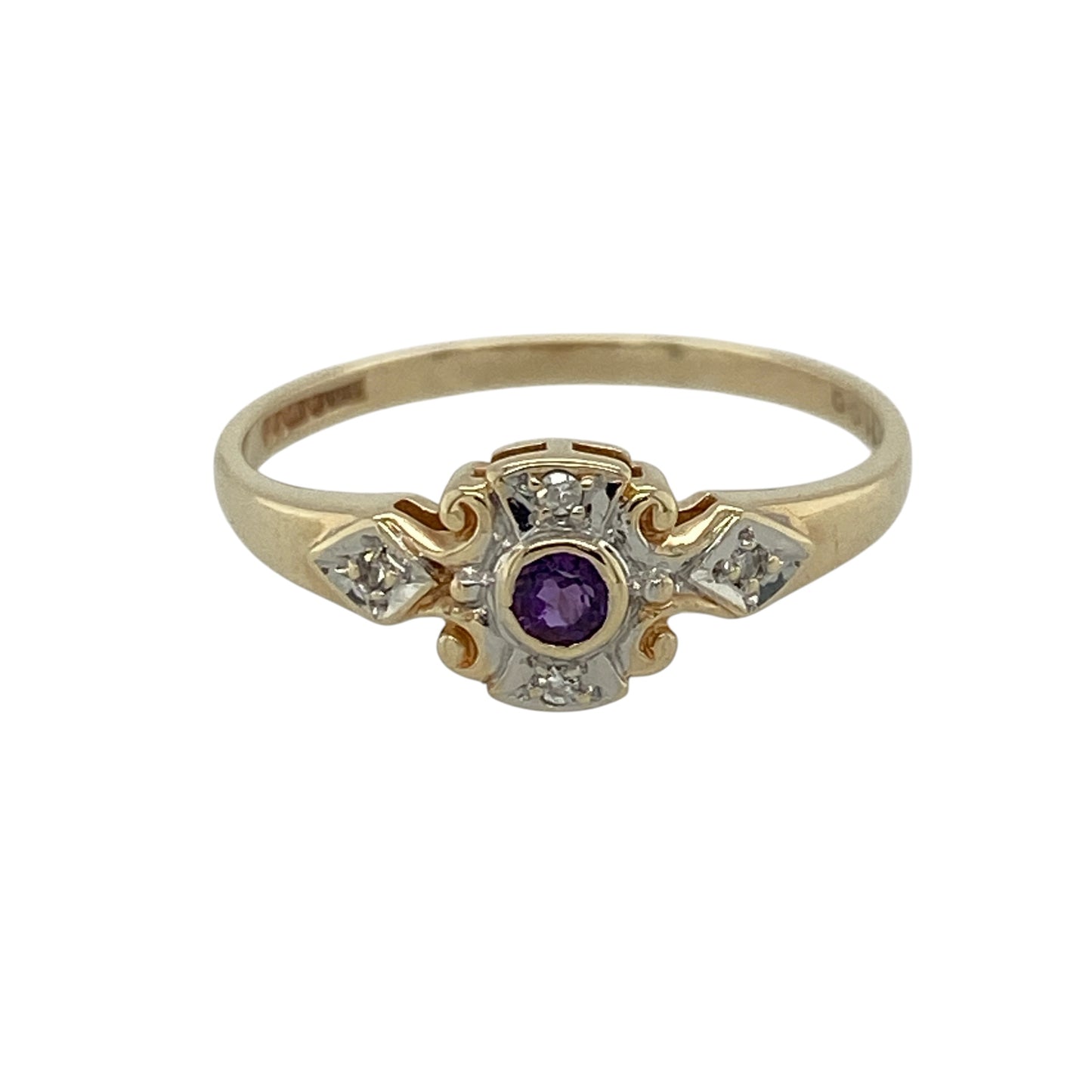 9ct Gold Diamond & Amethyst Set Cluster Ring