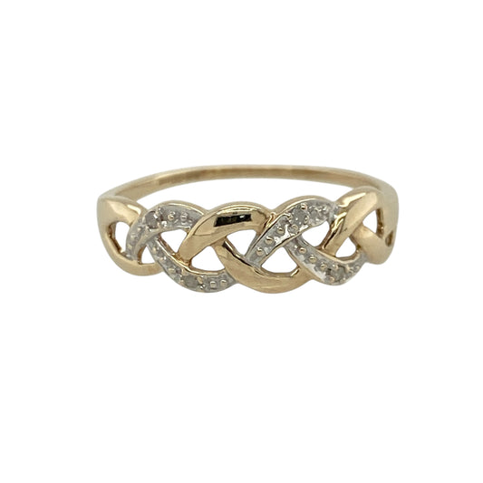 9ct Gold & Diamond Set Open Weave Band Ring
