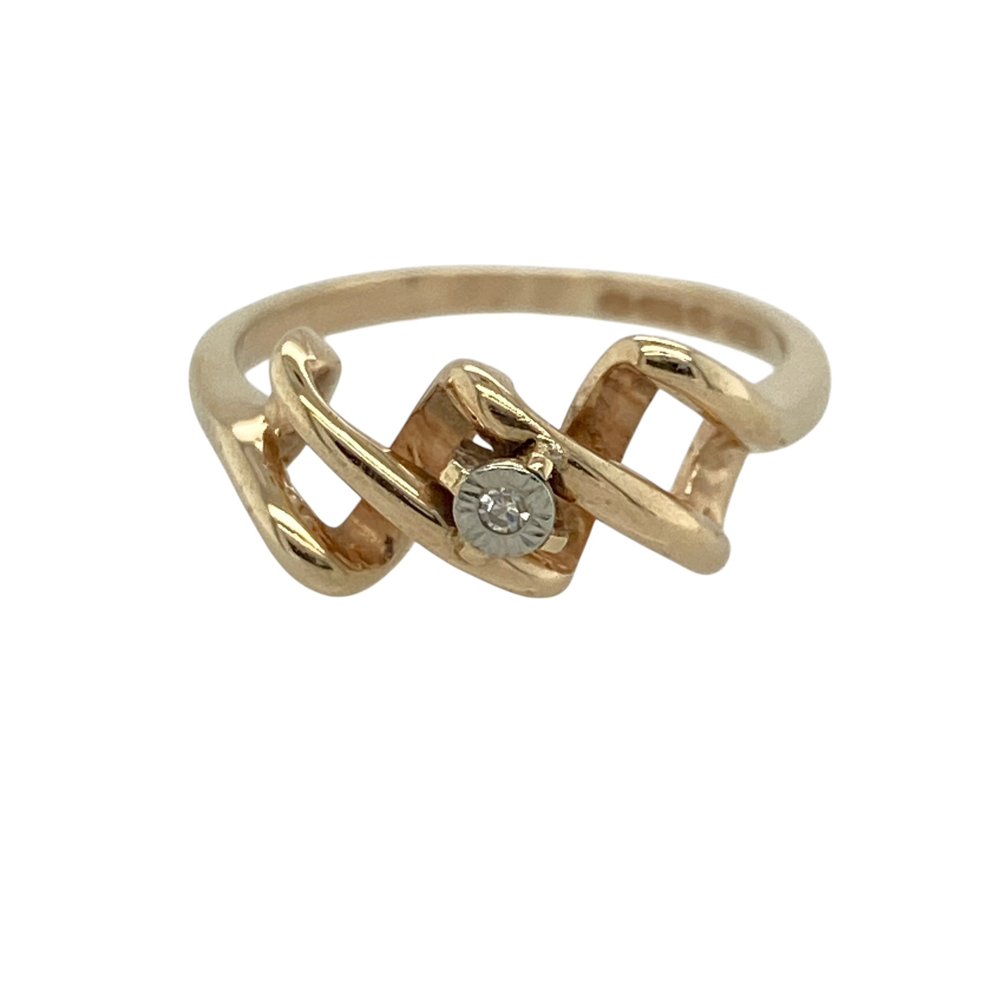 9ct Gold & Diamond Set Open Weave Ring
