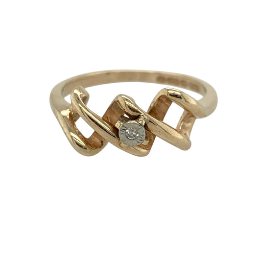 9ct Gold & Diamond Set Open Weave Ring