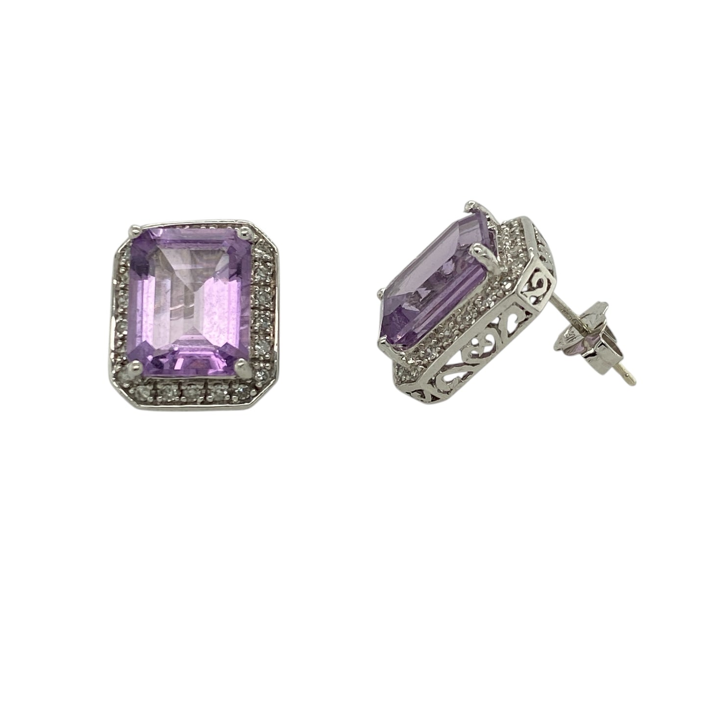 9ct White Gold DIamond & Amethyst Set Stud Earrings