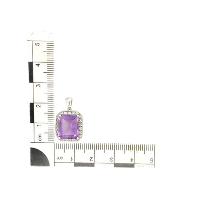 9ct White Gold Diamond & Amethyst Set Pendant