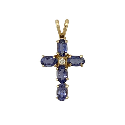 9ct Gold Diamond & Tanzanite Set Cross Pendant